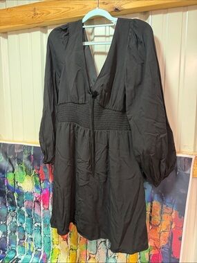 Copper Key Black V-Neck Smocked-Waist Mini Dress